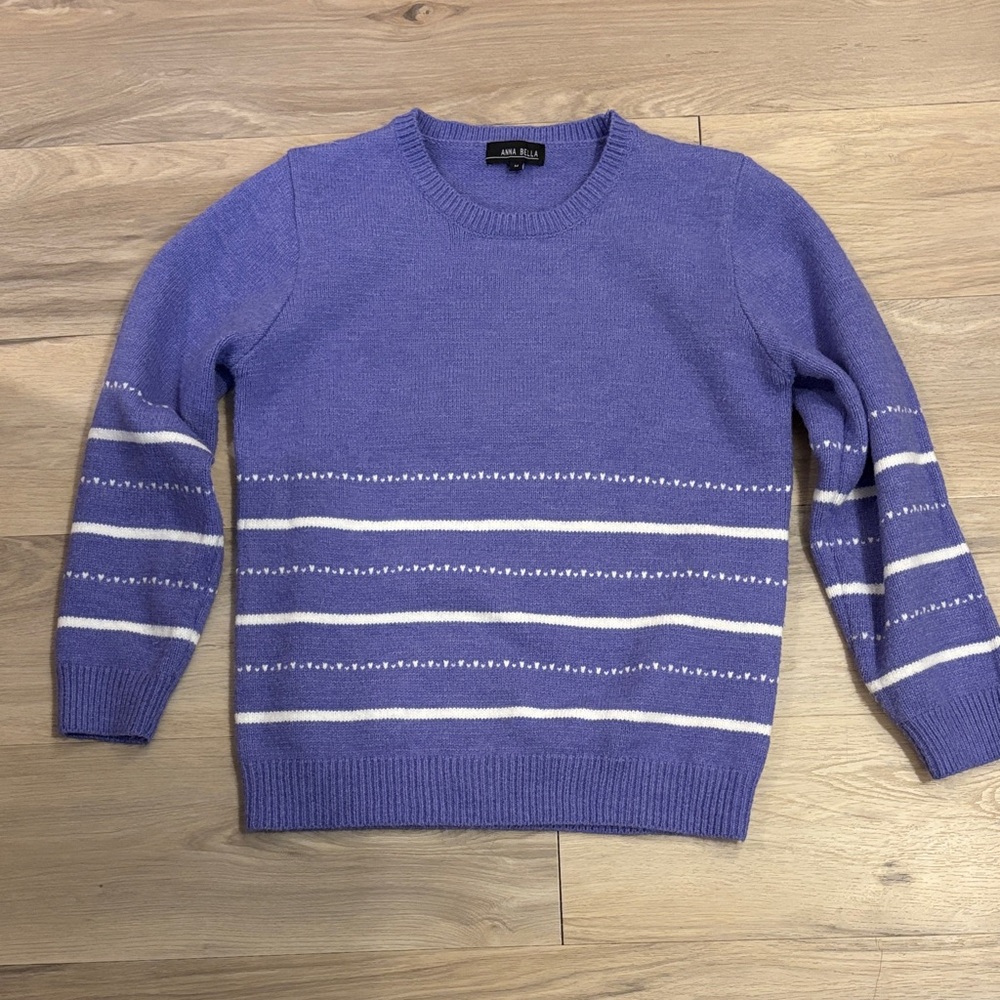 Anna Bella Lavender and White Striped Crewneck Sweater